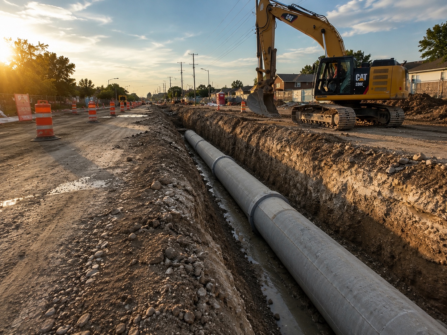 Storm drain water main pipe installation, water and drainage systems Los Angeles